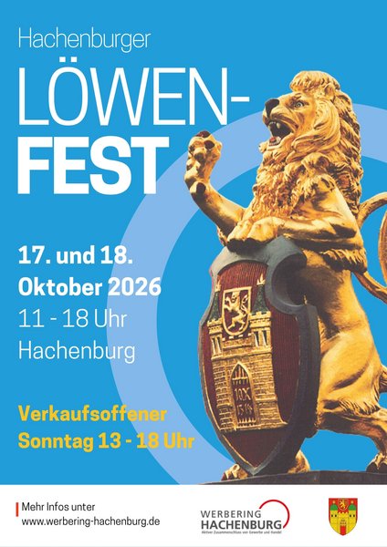Plakat zum Hachenburger Löwenfest am 17. und 18. Oktober 2026; verkaufsoffener Sonntag von 13 bis 18 Uhr.